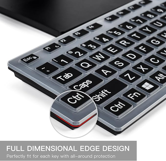 Keyboard Cover with Large Letters for DELL KB216 KB216b KB216t KB216d KB216p KM636 Wired & Wireless Keyboard, Dell Inspiron Desktop 24" 27" 5400 5490 7790 3475 3670 7450 7050 Keyboard Protector,Black