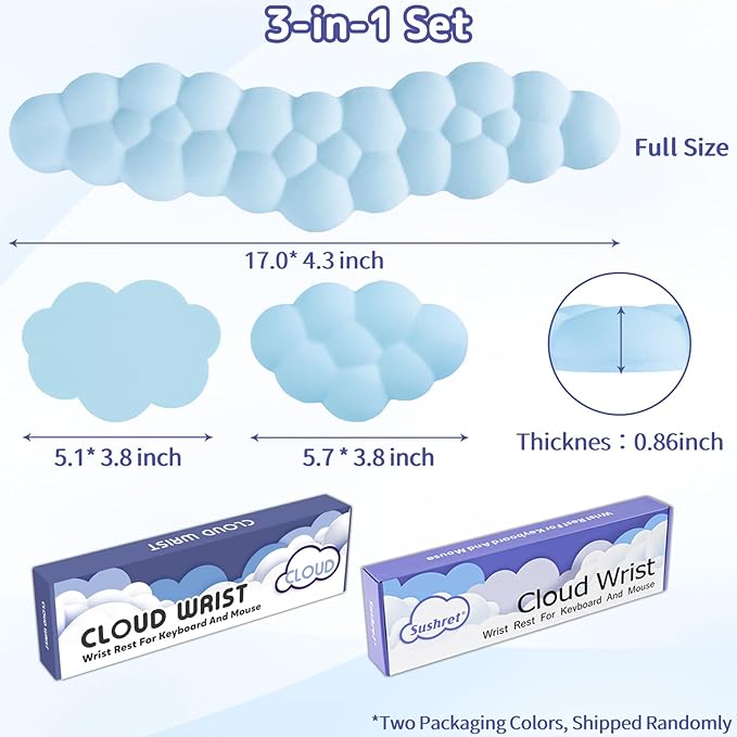 Sushret Cloud Wrist Rest for Keyboard and Mouse, Memory Foam PU Leather Keyboard Wrist Rest with Ergonomic Support, Non-Slip Base, Cute Arm Rest Pad & Palm Cushion, Office Desk Accessory, Blue