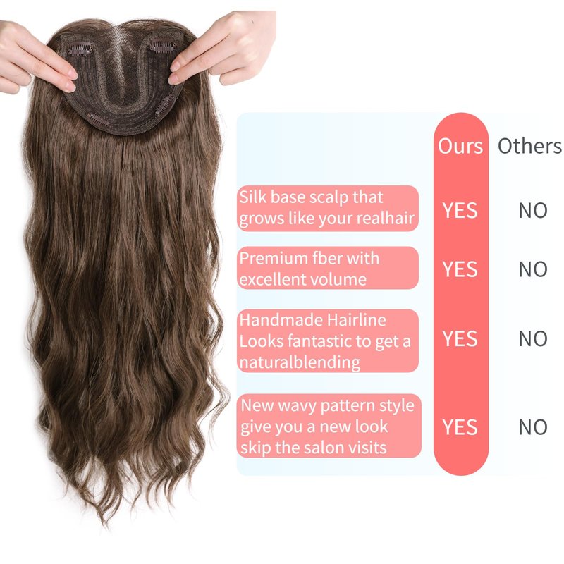 XIXISNOW Hair Toppers for Women Thinning Hairs 24 Inch Long Layered Topper Curly Synthetic Wiglets Pieces Hand-Tied Hairline Synthetic Clip on Hair Topper for Women Dark Brown Mix Golden Brown