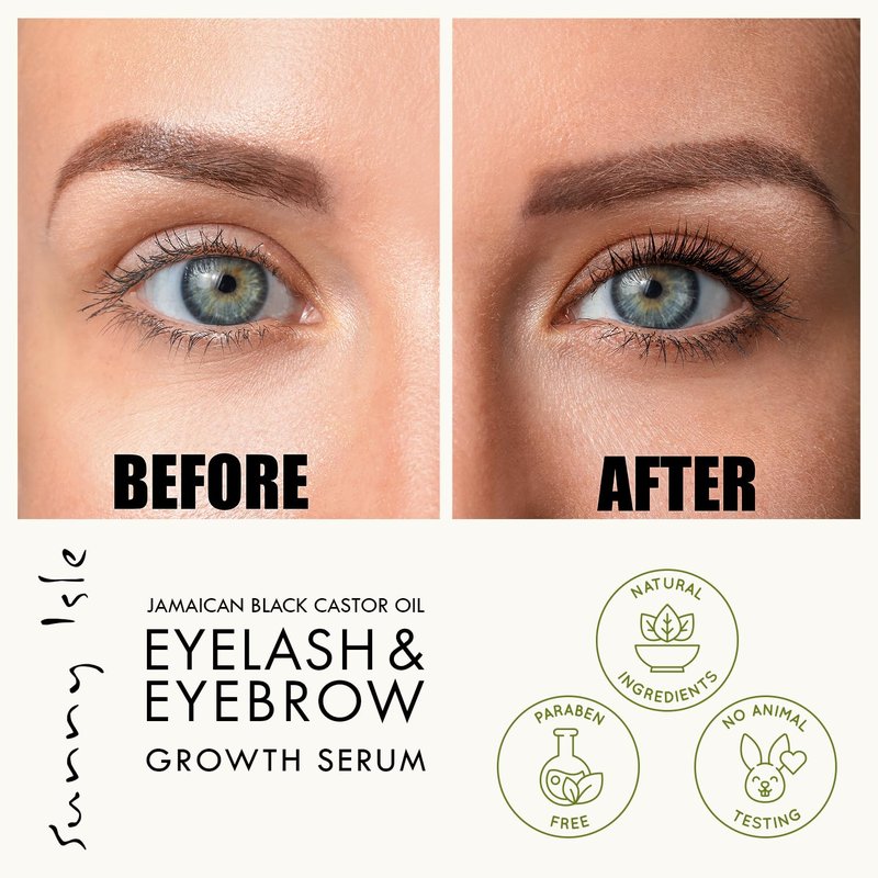 Sunny Isle Jamaican Black Castor Oil Eyelash & Eyebrow Growth Serum - Hexane Free, Paraben Free - 2 Pack