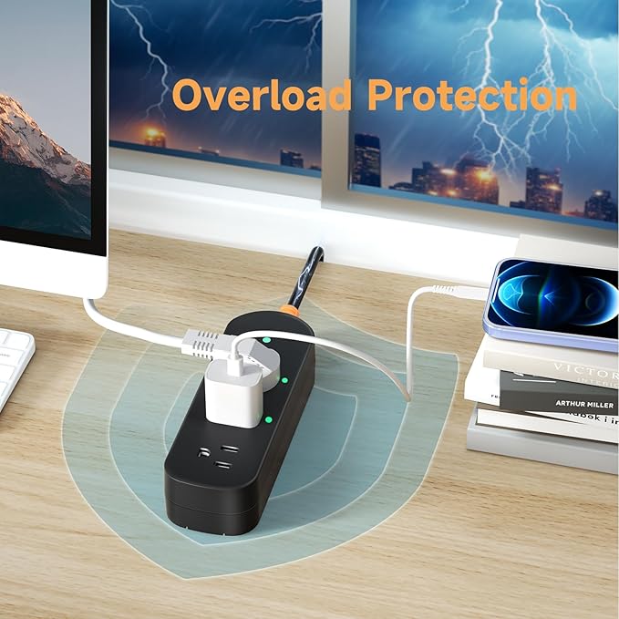 Covozon 6ft Extension Cord, 3 Outlets Small Power Strip, Mountable Power Strip Weatherproof for Home, Outdoor, Travel.