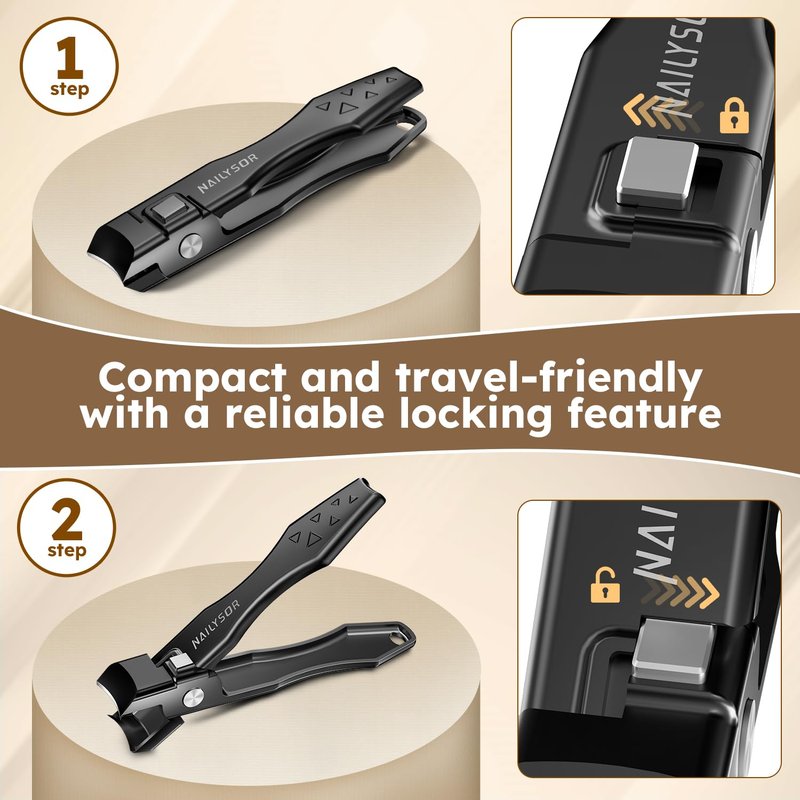 German Nail Clippers for Men Women with Catcher, Toenail Clippers for Thick Nails for Seniors, Toe Nail Clippers Wide Jaw Opening Ultra Sharp Safety Lock Nail Cutters