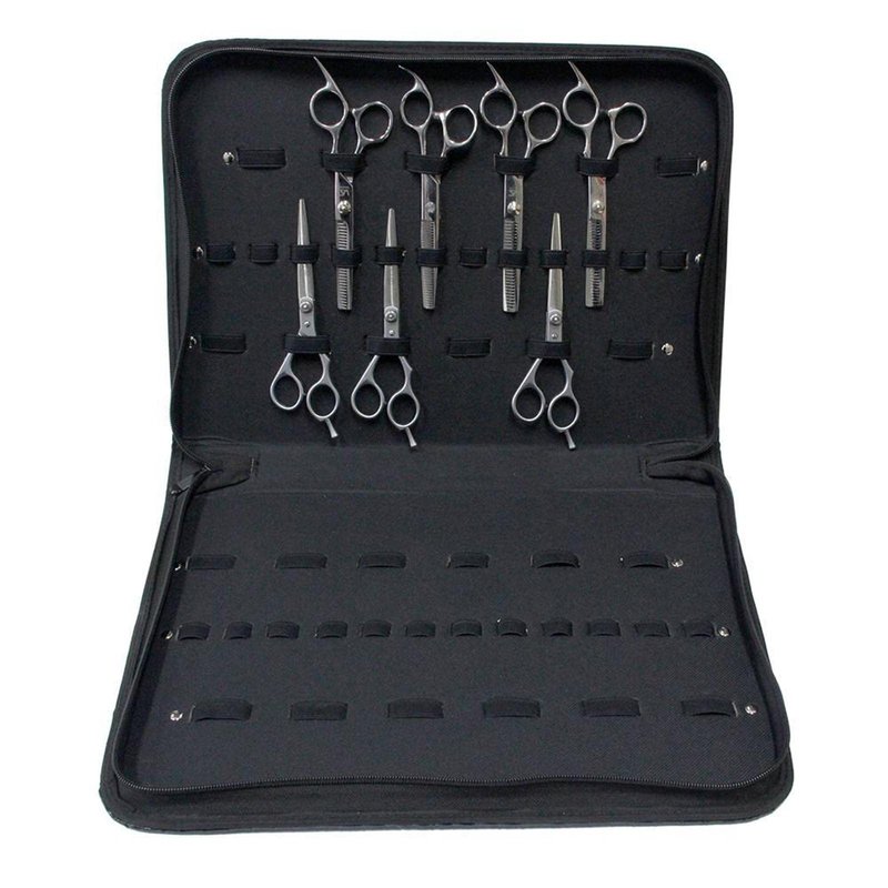 PU Leather Hair Scissors Case Pouch – Holds 24 Shears, Large Capacity Barber Organizer Bag, Durable Portable for Hairdresser Stylist – 15.35 x 11.02 x 1.96 Inch
