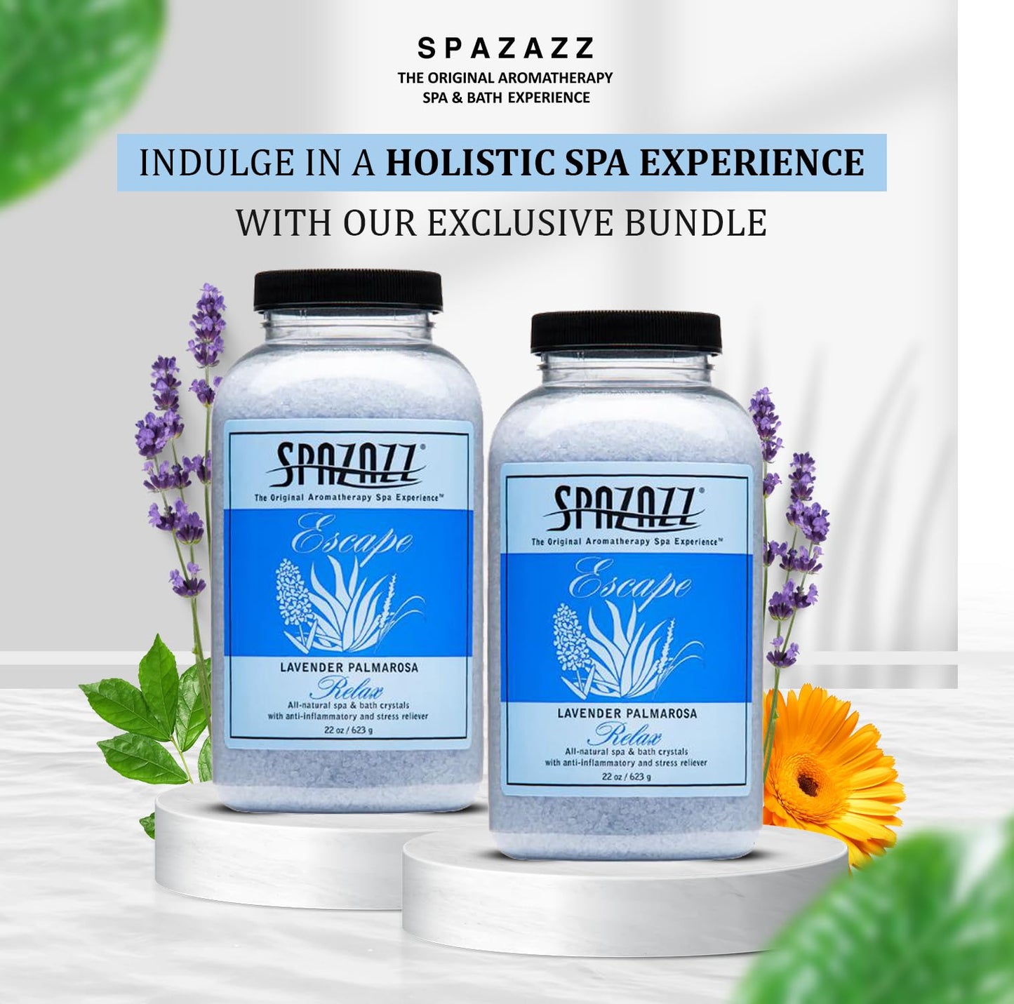 Spazazz Aromatherapy Hot Tub Crystals – Palmarosa Lavender Bath Salt for Bathtub & Hot Tub Spa – Relaxing Bath Salts – Aromatherapy Bath Salt – Lavender Bath Soak & Spa Essentials