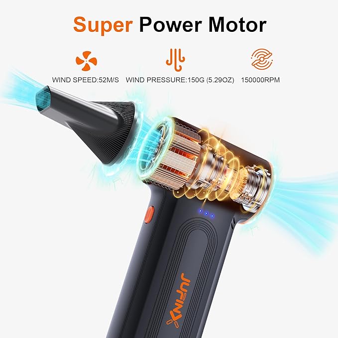 Compressed Air Duster-150000RPM Super Power Rechargeable Air Duster, 3-Gear Adjustable Mini Blower with Fast Charging, Electric Air Duster for Leaves,Computer, Keyboard, (Black)