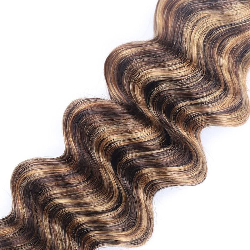 P4/27 Highlight Blonde Bundles Human Hair Deep Wave Bundles Human Hair 18 20 22 Inch Brazilian Hair 3 Bundle Brown Unprocessed Virgin Remy Hair Extensions 50 Gram Per Bundle