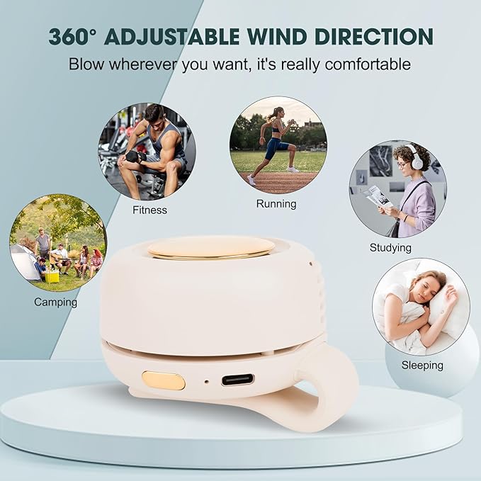 Small Clip Fan, Personal Waist Fans,Portable Silent Mini Bladeless Fan Clip On for Shirt ,Hands-Free Personal Clip Fans 3 Speeds,Clips on Waist Neck Fanes for Outdoor,Camping,Travel,Office (White)
