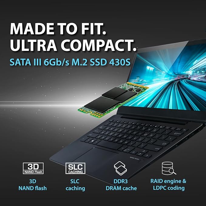 Transcend MTS430 512GB M.2 2242 SATAIII SSD with Dram Cache, Up to 560MB/s, Compatible with Ultrabook/Laptop/PC/Desktop, 3D TLC NAND Flash Internal SSD, LDPC Error Correction, SLC Cache, B+M Key