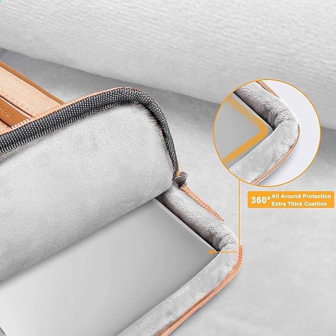 MOSISO 360 Protective Laptop Shoulder Bag,13-13.3 inch Computer Bag Compatible with MacBook Pro 14, HP, Dell, Lenovo, Asus Notebook,Side Open Messenger Bag with 4 Zipper Pockets&Handle, Pastel Orange