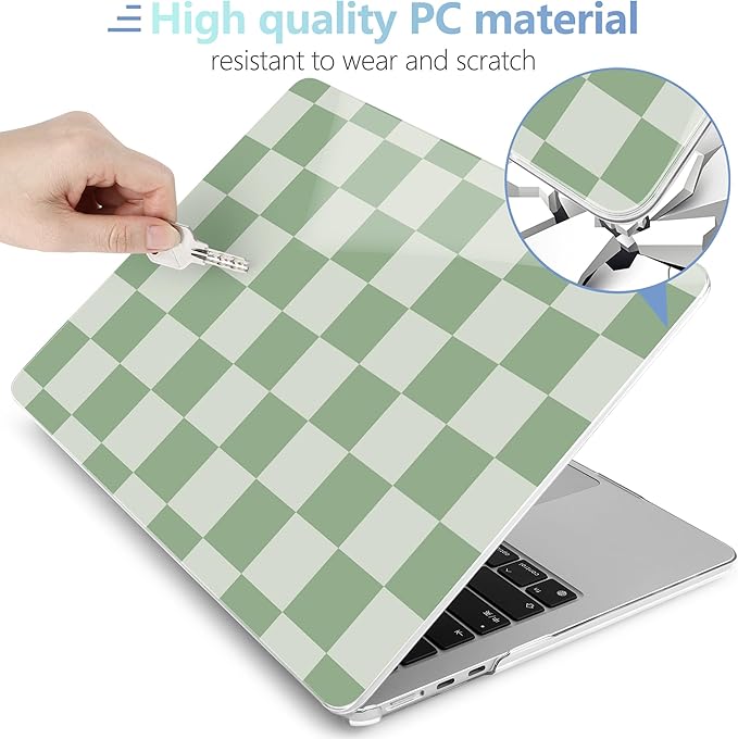 MEEgoodo Case for M5/M4/M3/M2 MacBook Air 13 inch Case 2026 2025 2024 2022, Fit Model A3449/A3240/A3113/A2681, Laptop Hard Shell Compatible with MacBook Air 13.6-inch, Green Checkered