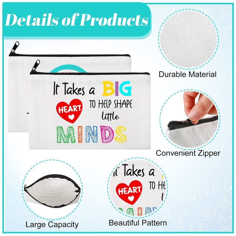 Saintrygo 20 Pieces Teacher Gifts Makeup Bags Bulk Canvas Survival Kit Cosmetic Bag Zippered Pencil Case Appreciation Gifts Travel Toiletry Pouch for Graduation Teachers Day(Heart)