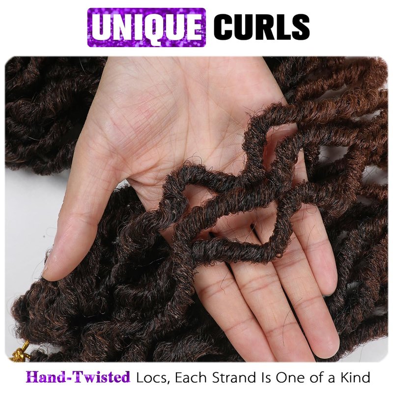 FANCEE Faux Locs Crochet Hair - 8-Inch Short Curly Dreadlock Extensions for Black Women | Ombre Brown Wavy Braids (6 Packs, 120 Strands)