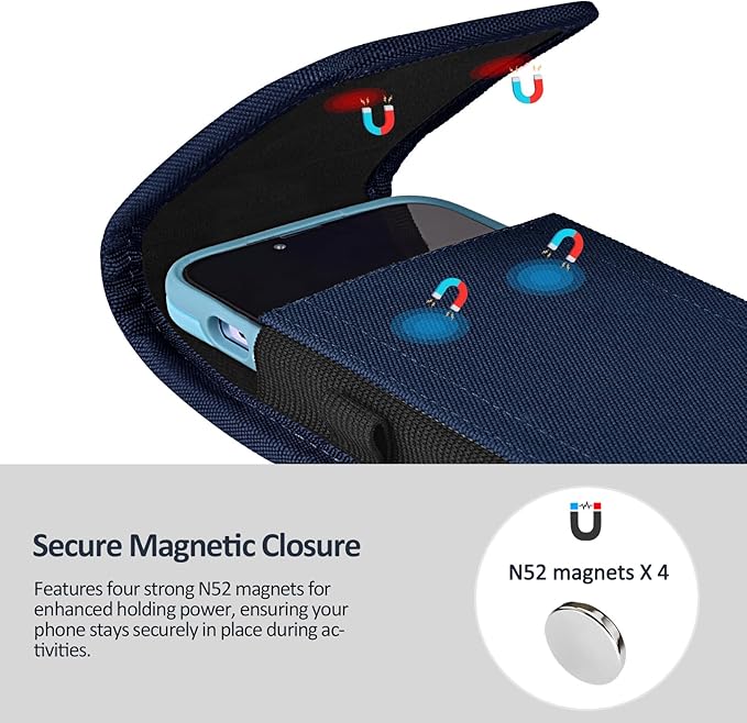 ACCKUO Phone Holster for Belt with Metal Clip and Magnetic Closure Compatible with iPhone 17 Pro Max, Galaxy S26/S25/S24/S23/S22/S21/S20 Ultra A17 A16 A26 A36 for Everyday Protection, XL-Blue