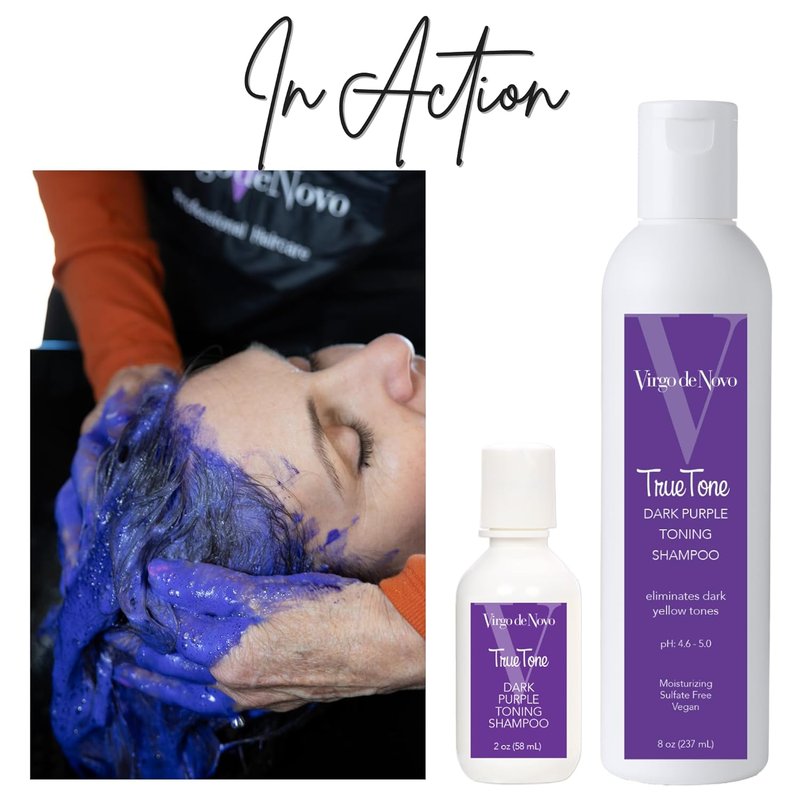 Virgo de Novo Dark Purple Toning Shampoo - Neutralizes Brassiness, Brightens Blonde & Grey Hair | Sulfate-Free, 8 oz