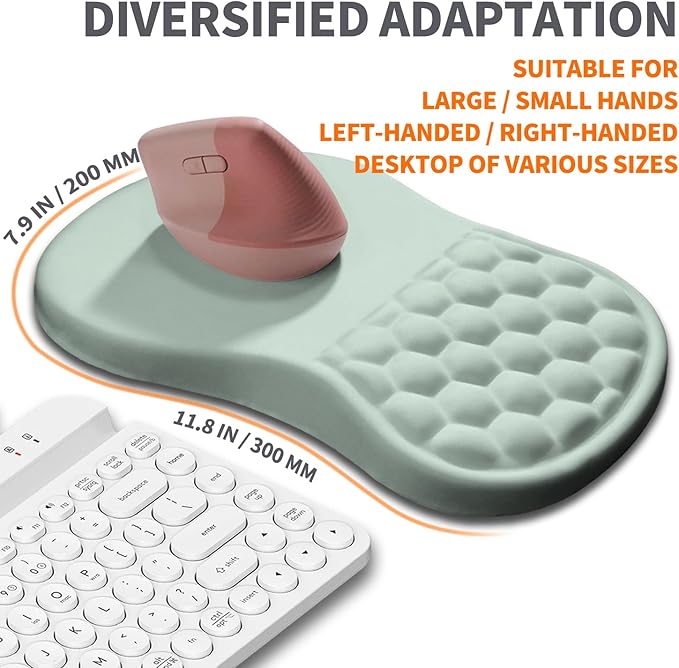 Armanza Ergonomic Joint Wrist Support Mouse Pad with Memory Foam Cushion Massage Bump, Carpal Tunnel Pain Relief Mousepad Slope Design for Wrist Rest, 11.8x7.9 in, LightCyan