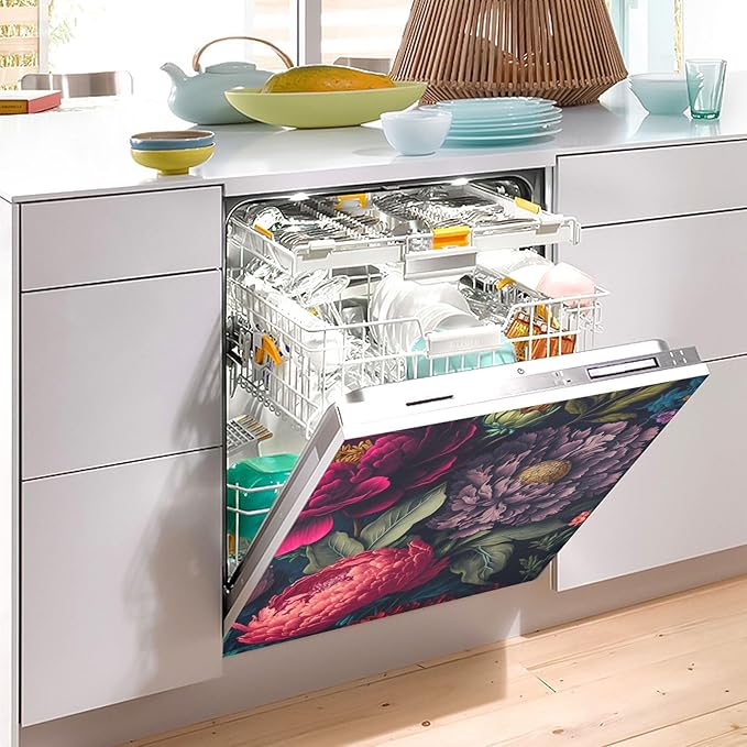 Vnurnrn Vivid Flowers Dishwasher Magnet Cover, Dish Washer Cover for Kitchen Decor, Easily Trimmable Dishwasher Sticker Refrigerator Magnetic Cover 23×26 in