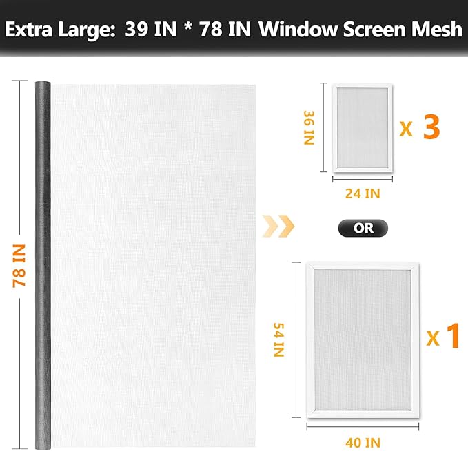 Secopad Window Screen Door Repair Kit, 39" x 78" Screen Door Mesh Replacement Kit, Durable Fiberglass Mesh Screen Roll with Tools for Windows Doors Patio and Porch Screens Replacement, Grey