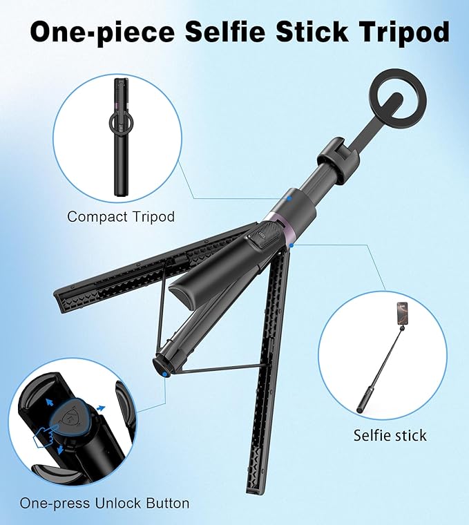68" Magnetic Selfie Stick Tripod for iPhone,Portable Cell Phone Tripod Stand for Magsafe with Rechargeable Remote, 360° Rotation Aluminum Phone Holder for Video Recording/Live Stream/Travel Black