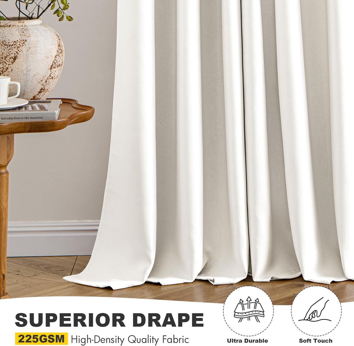 MIULEE Ivory Blackout Curtains - Thermal Insulated Room Darkening Drapes | 72-Inch Length, 2 Panels