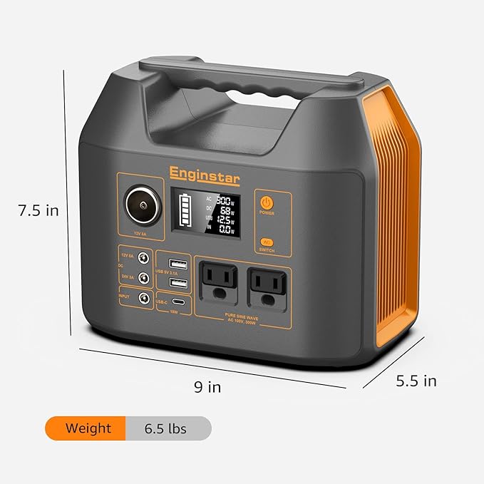 EnginStar Portable Power Station,300W Solar Generator, 110V 296Wh Power Bank Two Pure Sine Wave AC Outlet 80000mAh Lithium Battery Pack for Camping Outdoors Trip RV Hunting Vans Emergency Backup