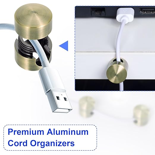 SmallCat 2 Sets Charger Holders for Cords, Antique Copper Color Adjustable Cable Anchor Holders, Adhesive Metal Cord Clips, Cable Management Wire Organizers for Desk, Office, Nightstand