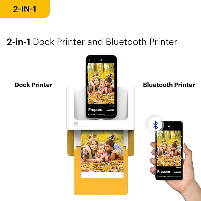 KODAK Dock Plus 4x6'' Photo Printer, 50 Sheets, Docking & Bluetooth Smartphone Printer for iPhone & Android, Instant Color Prints, 4PASS Dye Sublimation