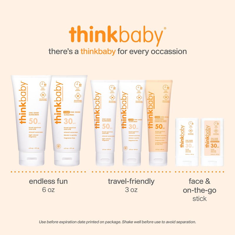 Thinkbaby SPF 30 Mineral Baby Sunscreen, Clear Zinc Oxide, 3 fl oz – Natural, Water Resistant, Kids & Toddler Sun Protection, Reef Safe
