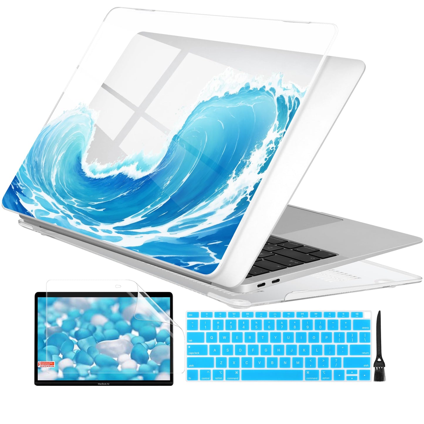 Batianda Case for M1 MacBook Air 13 Inch Model A2337 A2179 A1932 2021 2020 2019 Release,Lovely Creative Series Design Hard Shell with Keyboard Cover & Screen Protector, Blue Waves