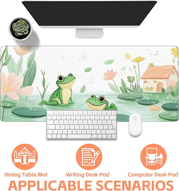 NIYLYNSYN Mouse Pad Large Cute and Whimsical Frogs Non-Slip Gaming Desk Mat with Stitched Edge Laptop Keyboard Desk Pad for Work Home Gaming (35.4 x 15.7 Inches)