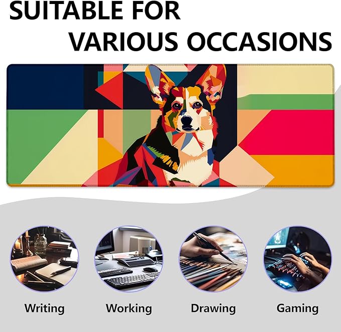 Mounidso Corgi Large Mouse Pad, Gaming Mouse Pad, Keyboard Mat, Non-Slip Rubber Base, Office Accessories, Desk Mat, MousePads for School, Work, Home Decor Gifts 31.5" x 11.8"