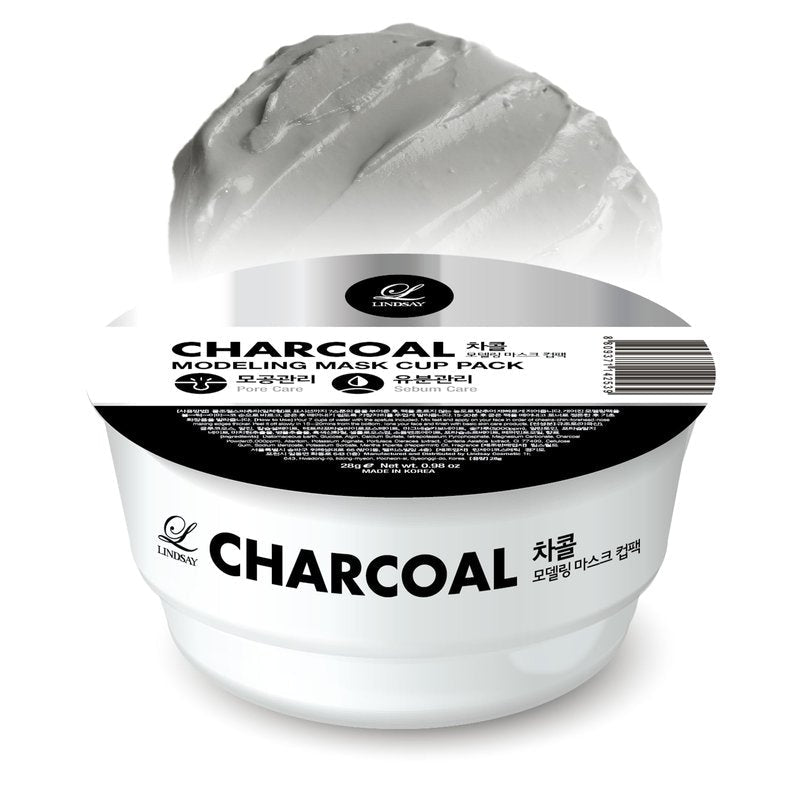 LINDSAY Charcoal Modeling Mask Cup Pack - Korean Skin Care Face Mask Modeling Pack – Single-Use Deep Pore Cleansing Face Mask w/Spatula Spoon – Spa Facial Peel-off Mask (6 ea, 0.36 lb)
