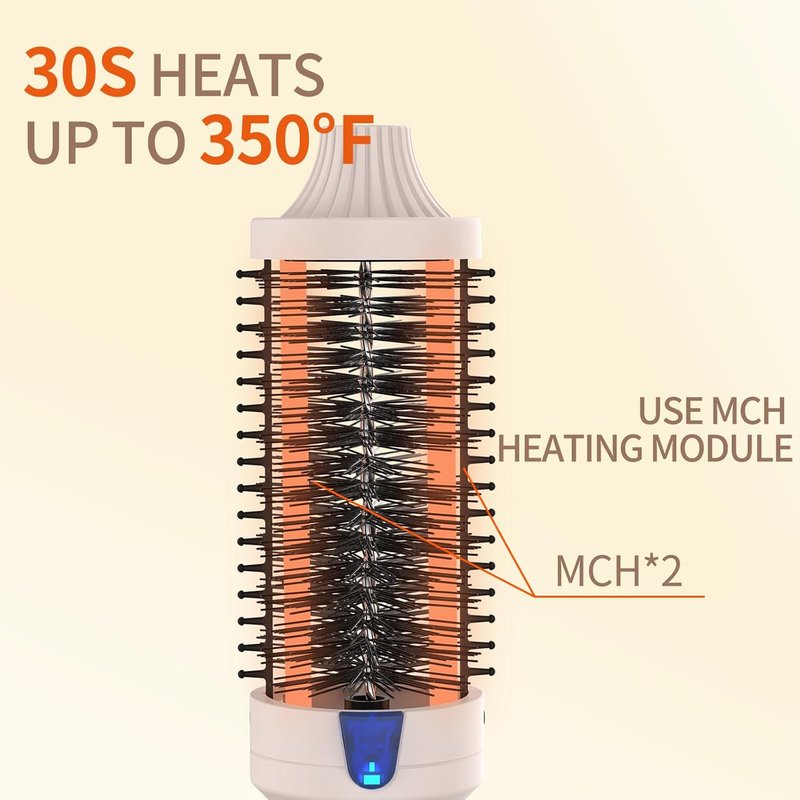Heated Curling Iron - 1.77 Inch Volumizing Brush with Ceramic Tourmaline | Travel-Friendly Design in Pale Pink