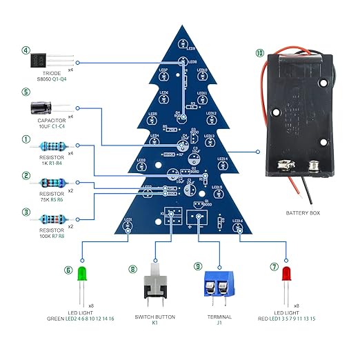 Yidab Soldering Practice Kit DIY Mini 2-Color Xmas Tree Plug-in Circuit Kit Learn Soldering Kit for Beginners