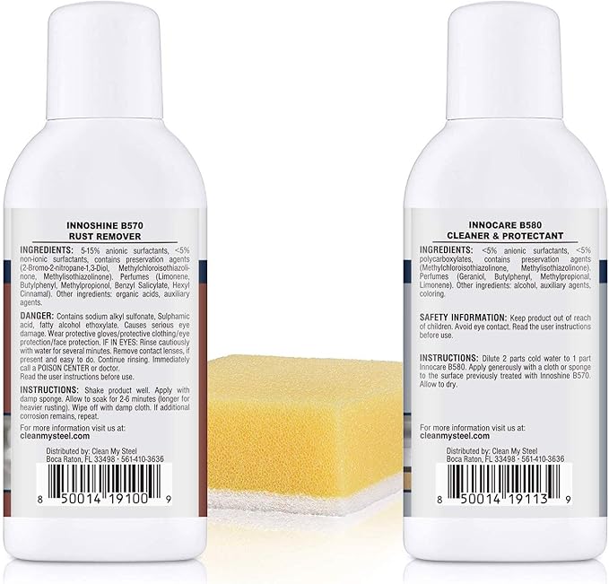 CLEAN MY STEEL â Stainless Steel Rust Stain Remover Kit with Protector â Fast Acting for Commercial Equipment Rust Cleaner for Appliances, Grills & More â Food-Safe Stainless Steel Cleaner (4 oz)