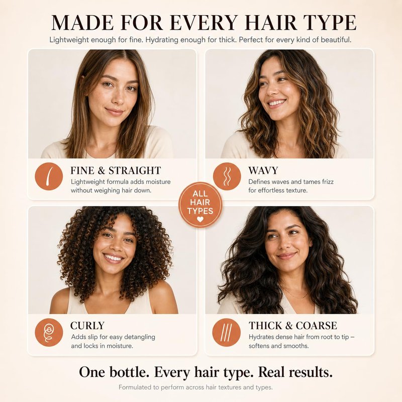 Harmonize Beauty Leave-In Conditioner | 3-in-1 Detangler & Heat Protectant Spray - Sulfate-Free, Lightweight for All Hair Types - 4.9 fl oz