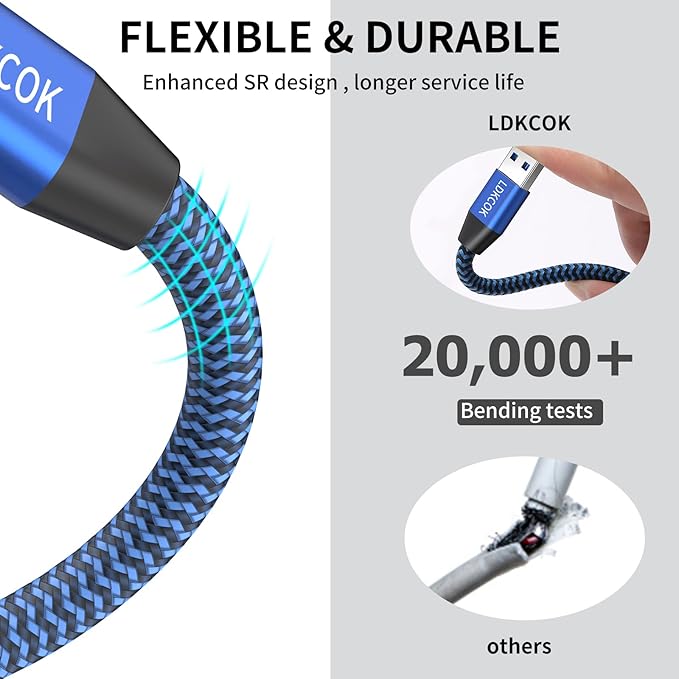 LDKCOK USB to USB Cable 20FT, Durable Braided USB 3.0 Male to Male Type A to Type A Data Transfer Cable, Compatible with Hard Drive, Laptop, DVD Player, TV, USB Hub, Monitor, Camera, Set-Top Box