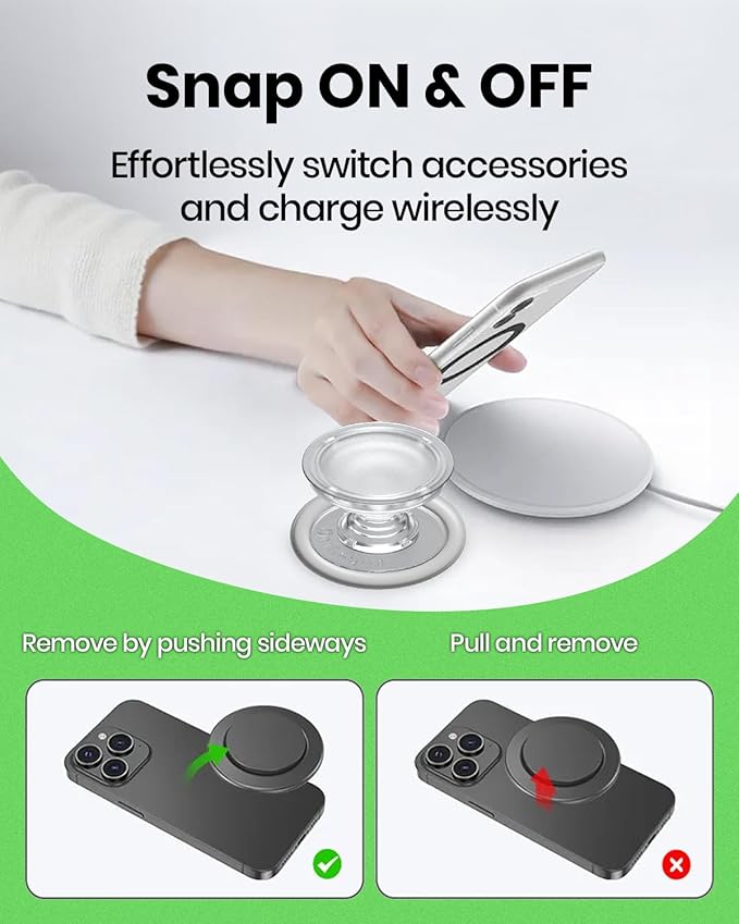 On The Grip Magnetic Phone Grip for MagSafe, Genuine Natural Crystal & Seashell Stone, Swappable Top, Strong Magnet Holder & Kickstand for iPhone 15 14 13 12 Pro Max Plus & MagSafe Cases (Violet)