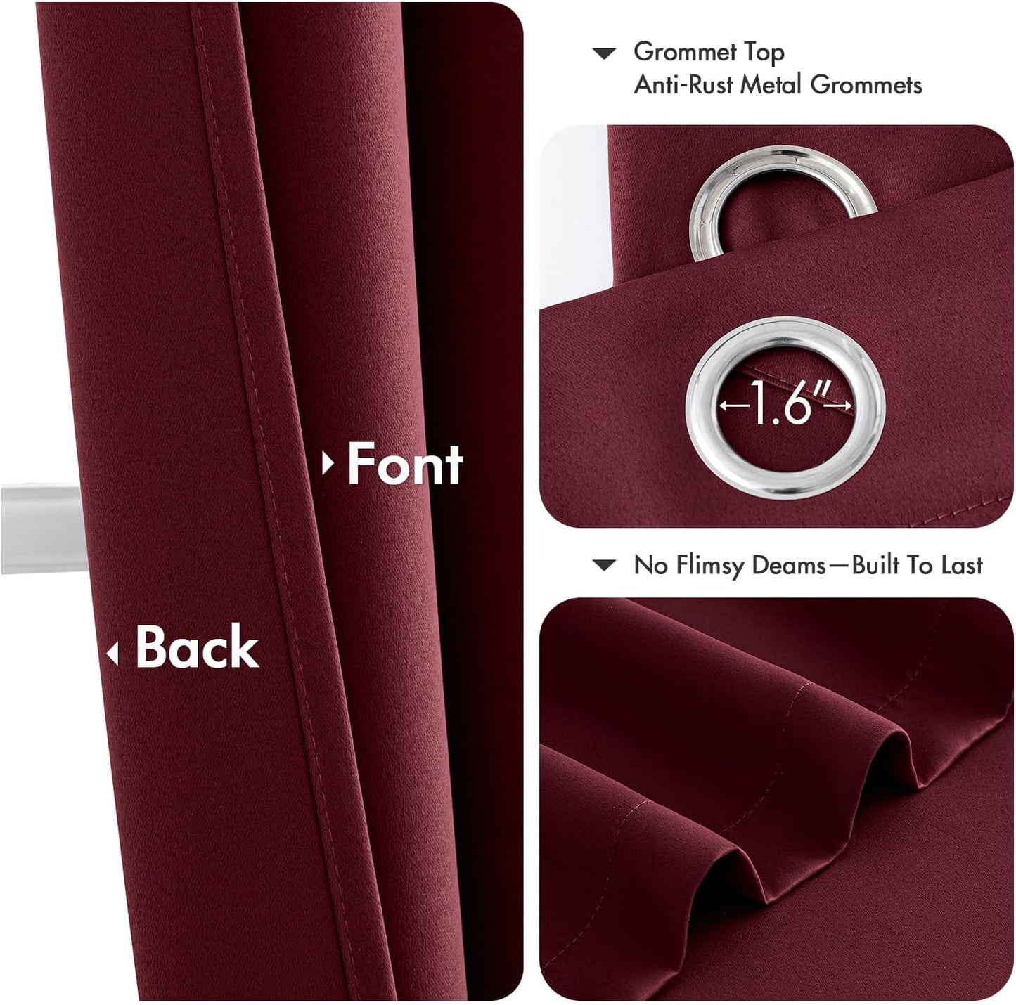 MIULEE Burgundy Red Blackout Curtains - 96-Inch Thermal Insulated Drapes for Bedroom & Living Room | Noise-Reducing Grommet Top
