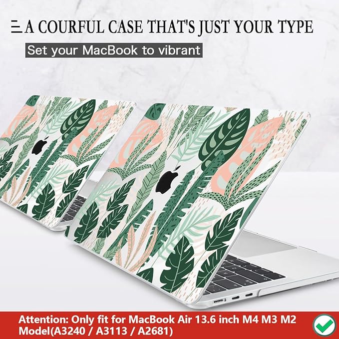 CISSOOK for MacBook Air 13.6 inch Case 2026 2025 2024 2023 2022 Release A3449 A3240 A3113 A2681, Hard Shell Case with Keyboard Cover for MacBook Air 13.6 M2 M3 M4 M5 Chip, Tropical Palm Leaves
