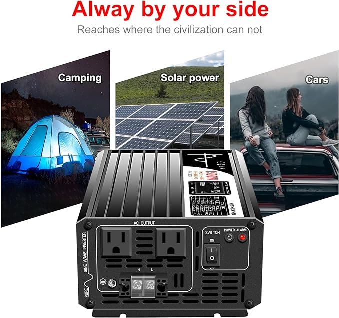 Xijia 1500W Power Inverter, 72V to 120V Pure Sine Wave Inverter for Golf Cart, 3000W Surge Power Converter for EV Systems, Industrial Power & Off-Grid Applications