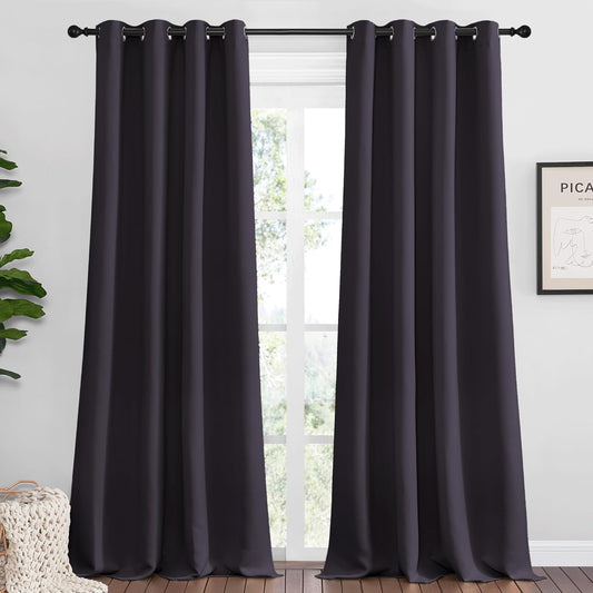 NICETOWN Greyish Purple Blackout Curtains - 90-Inch Thermal Insulated Drapes | 2 Panels, 55" Wide for Living Room