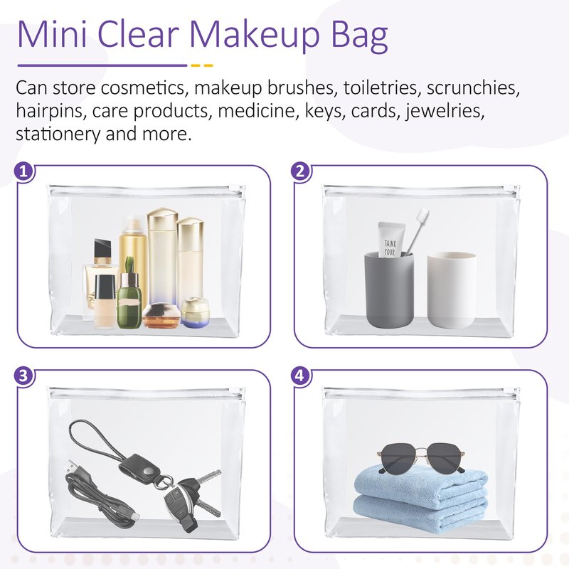 50 Pcs Mini Clear Makeup Bag Travel Toiletry Organizer Pouch, 7.87 x 5.90 Inches Cosmetic Vanity Drawers Waterproof Zipper Organizer Swimsuit Organizer Bags, Vacation Portable Bulk Toiletry Bag
