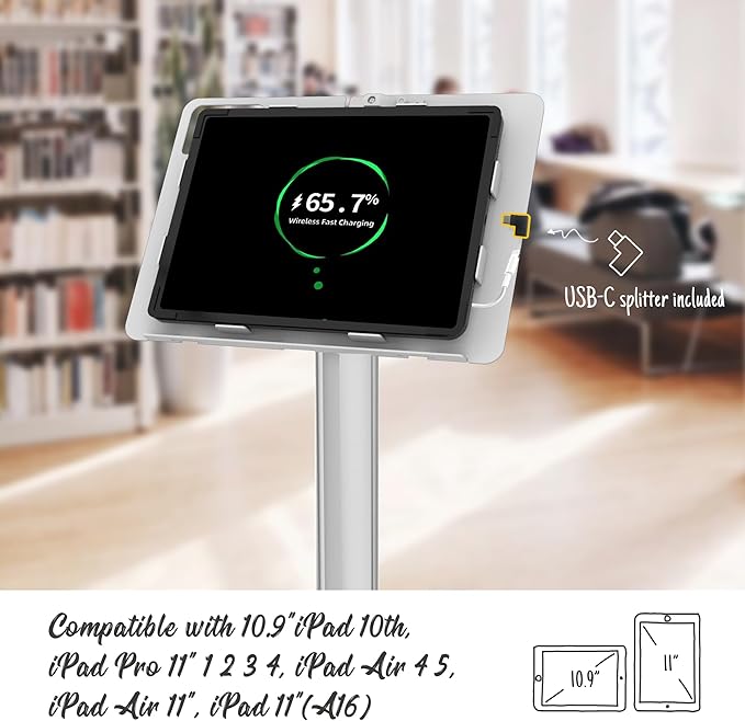Beelta Tablet Floor Stand, Anti-Theft, Rotate Lockable Metal Tablet Enclosure+Aluminum Pole+Metal Base, Compatible with 10.9" iPad 10th, Pro 11" 1 2 3 4, Air 4 5, Air 11"(M2/M3), iPad 11"(A16)