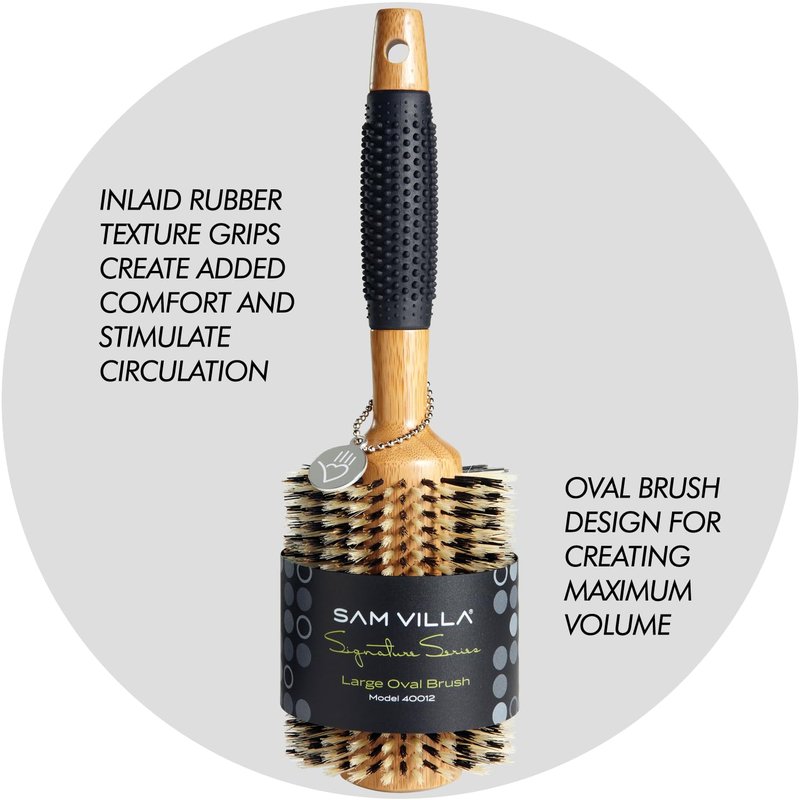 Sam Villa Signature Series Oval Nylon & Boar Bristle Round Brush With Bamboo