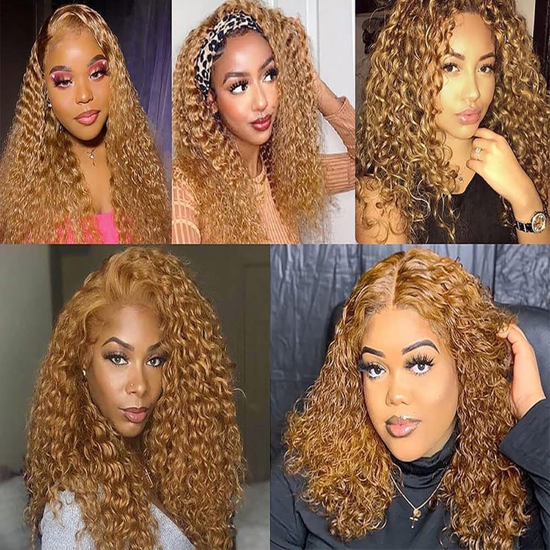 Honey Blonde Human Hair Bundles 14 16 18 Inch Water Wave Bundles Human Hair Unprocessed Native Virgin Hair 100/PC 3 Extensions #27 Blonde Color Curly Wet and Wavy Human Hair Extensions for Women