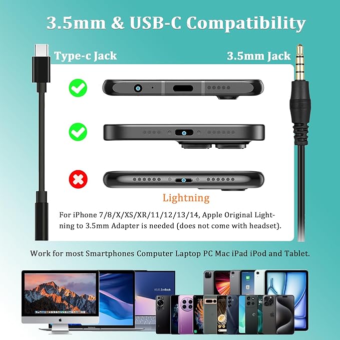 Callez 3.5mm Jack Cell Phone Headset with Microphone Noise Cancelling for PC Laptop, Wired Computer Headphones for iPhone Android Zoom Home Office Work School Classroom, in-line Control, Comfort-Fit