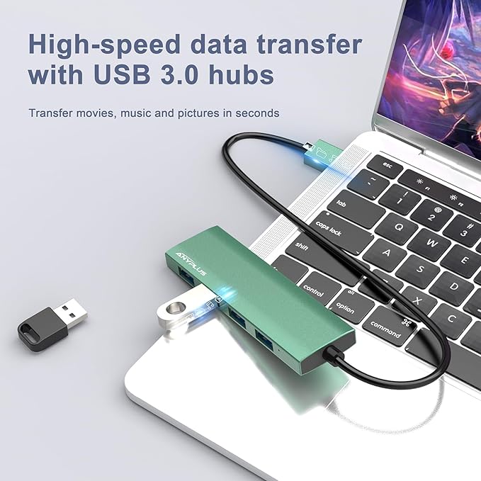 ANYPLUS USB Hub, USB 3.0 Hub Aluminum Alloy Ultra Slim USB Splitter, Portable 4 Port USB Extender, USB Hub for Laptop, PC, MacBook, iMac, Surface Pro, Mac Pro, Flash Drive, XPS 【Green】