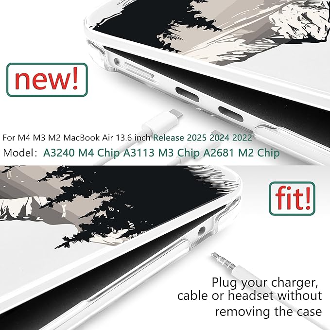 TWOLSKOO Compatible with MacBook Air 13 inch Case M5 2026 M4 2025 M3 M2 2024-2022 A3449 A3240 A3113 A2681, Plastic Hard Shell & Keyboard Cover for MacBook Air 13.6 inch Case, Mountain View