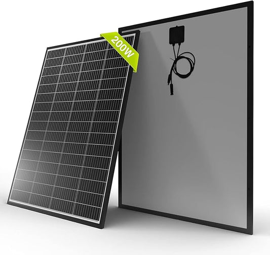 Newpowa 10BB Cell 200W Monocrystalline 200 Watt 12V Solar Panel Black Frame, High Efficiency RV Marine Boat Off Grid