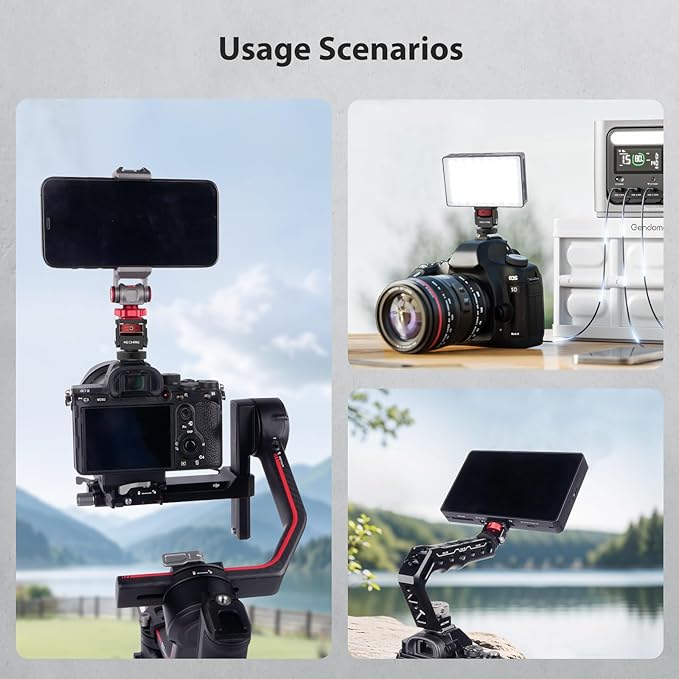 Mechrig Mini Camera Monitor Mount with Cold Shoe, Aluminum Cold Shoe Mount Adapter with 1/4″ Screw for Monitor LED Light Mic, Field Monitor Holder 360° Swivel & 180° Tilt Damping (Without Knob 63143)